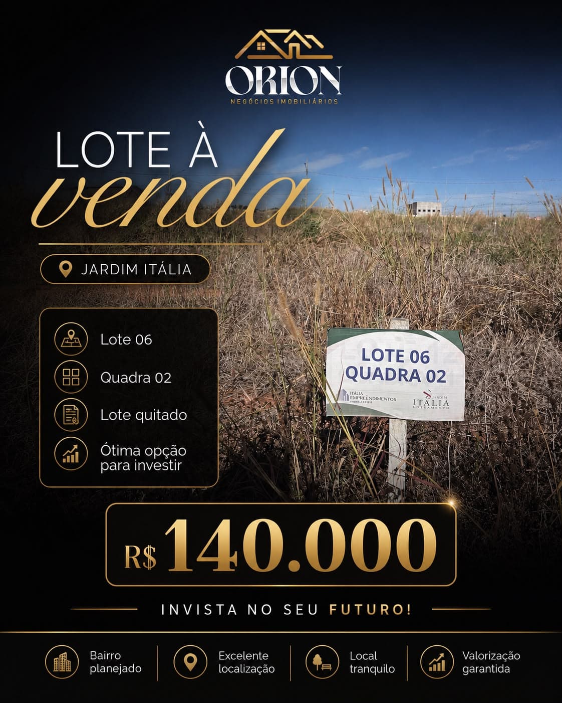 Lote à venda no Jardim Itália, lote 06 quadra 02