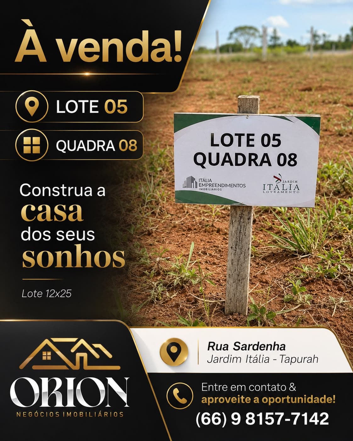 Lote 05 Quadra 08 no Jardim Italia em Tapurah